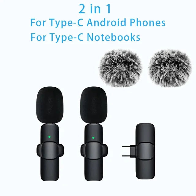 Wireless Lavalier Microphone Mini USB-C Noise Reduction for iPhone Android Live Streaming Interviews Portable Handheld Mic