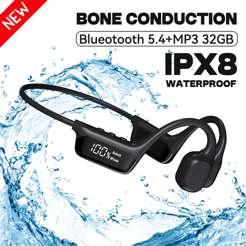 S10 Bluetooth 5.4 True Bone Conduction Headphones IPX8 Waterproof DT5.0 MP3 Built-in 32GB Memory LED Digital Display For Swiming