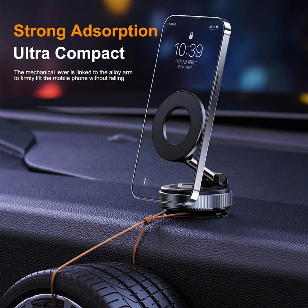 Vacuum Car Phone Magnetic Stand Mechanical Vacuum Suction Cup Rotate 360°Magnetic Adsorption Bracket Navigation Universal Holder