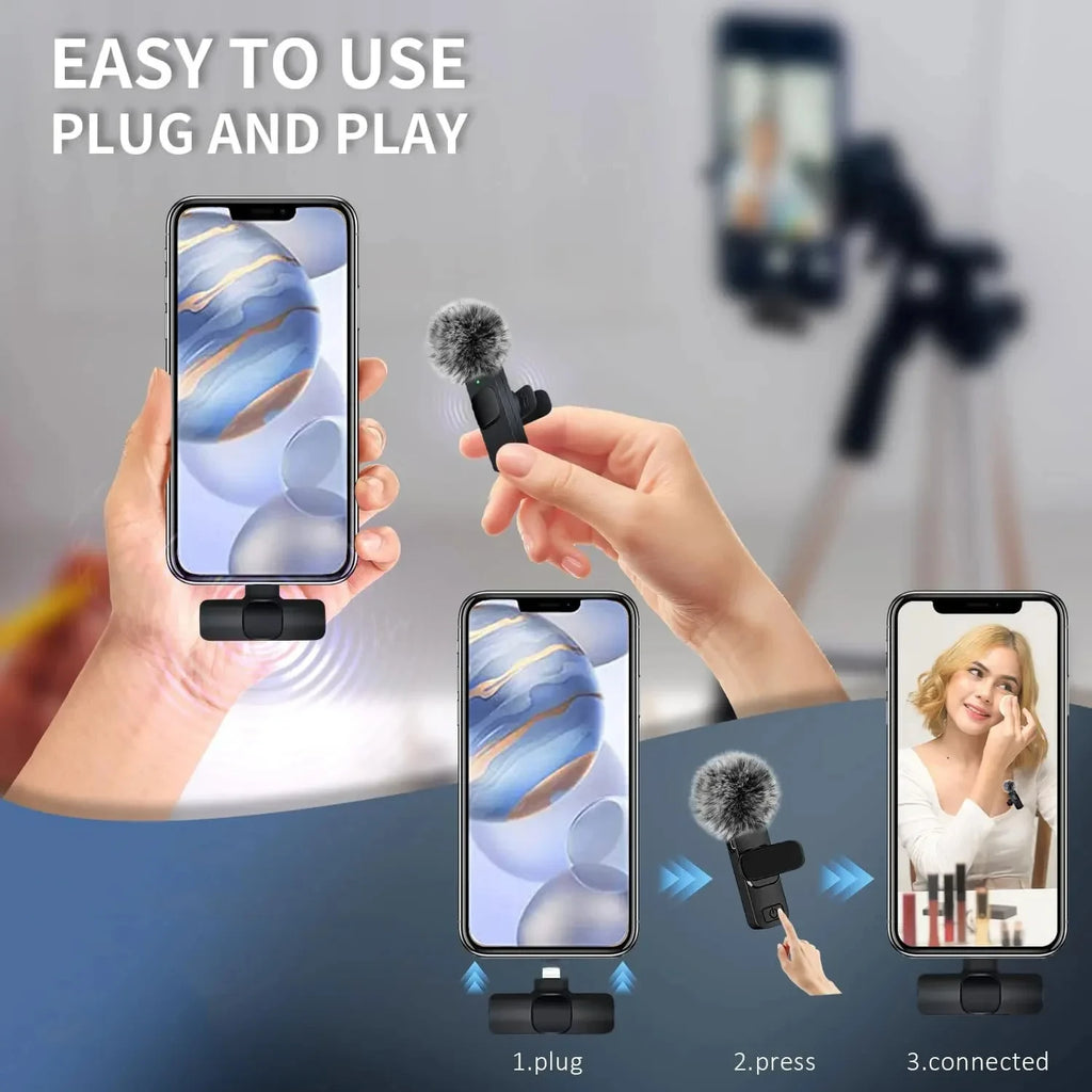 Wireless Lavalier Microphone Mini USB-C Noise Reduction for iPhone Android Live Streaming Interviews Portable Handheld Mic