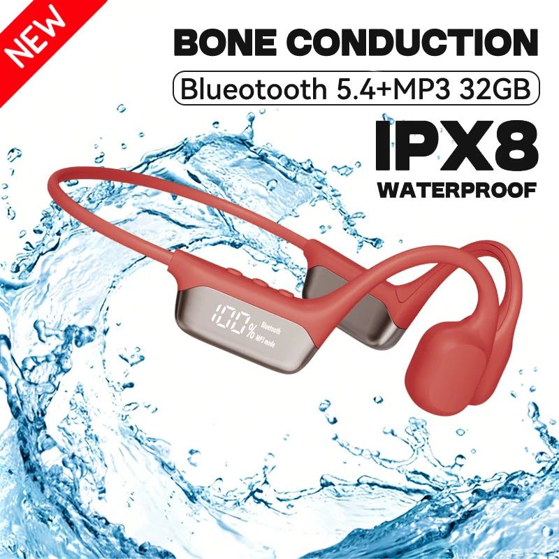 S10 Bluetooth 5.4 True Bone Conduction Headphones IPX8 Waterproof DT5.0 MP3 Built-in 32GB Memory LED Digital Display For Swiming