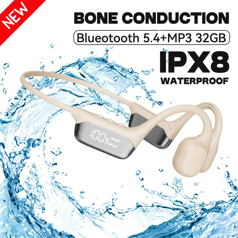 S10 Bluetooth 5.4 True Bone Conduction Headphones IPX8 Waterproof DT5.0 MP3 Built-in 32GB Memory LED Digital Display For Swiming
