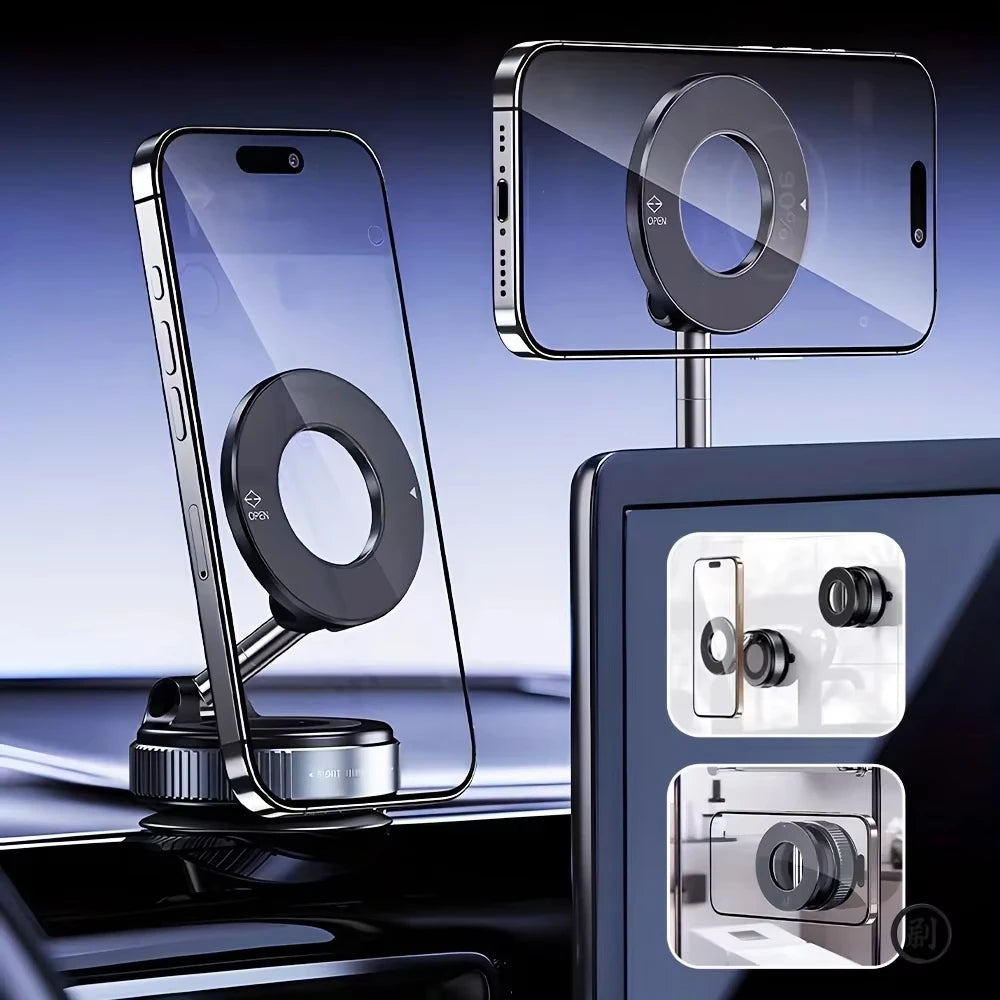 Vacuum Car Phone Magnetic Stand Mechanical Vacuum Suction Cup Rotate 360°Magnetic Adsorption Bracket Navigation Universal Holder
