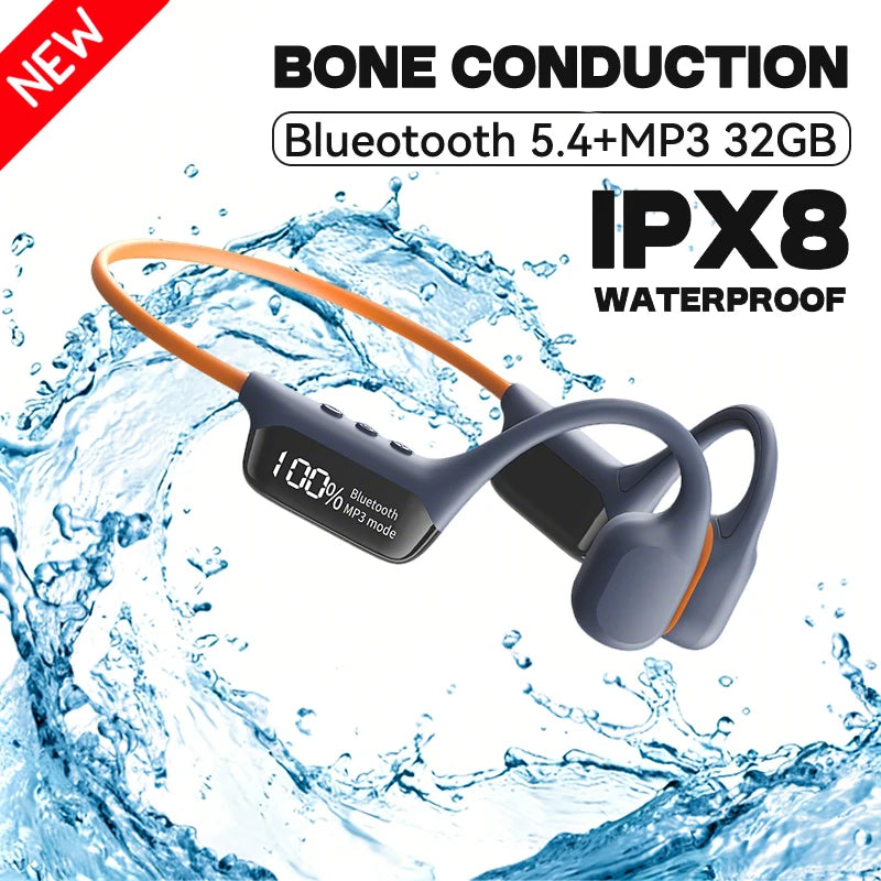 S10 Bluetooth 5.4 True Bone Conduction Headphones IPX8 Waterproof DT5.0 MP3 Built-in 32GB Memory LED Digital Display For Swiming