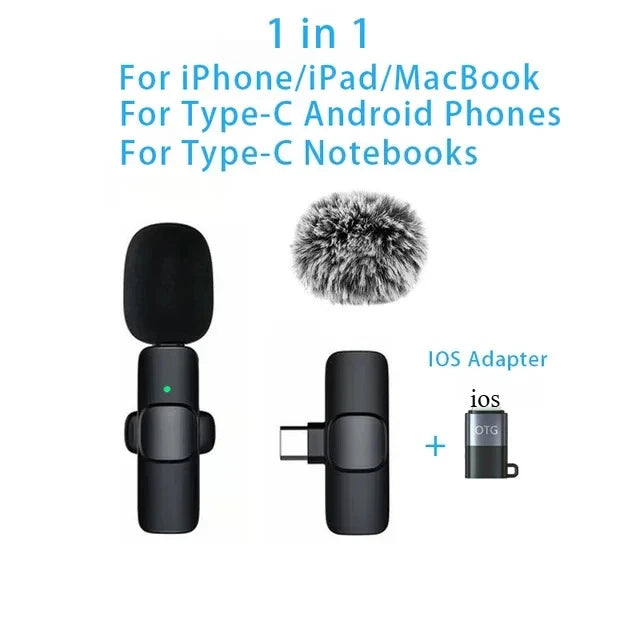 Wireless Lavalier Microphone Mini USB-C Noise Reduction for iPhone Android Live Streaming Interviews Portable Handheld Mic