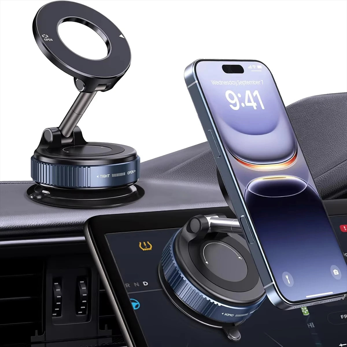 Vacuum Car Phone Magnetic Stand Mechanical Vacuum Suction Cup Rotate 360°Magnetic Adsorption Bracket Navigation Universal Holder