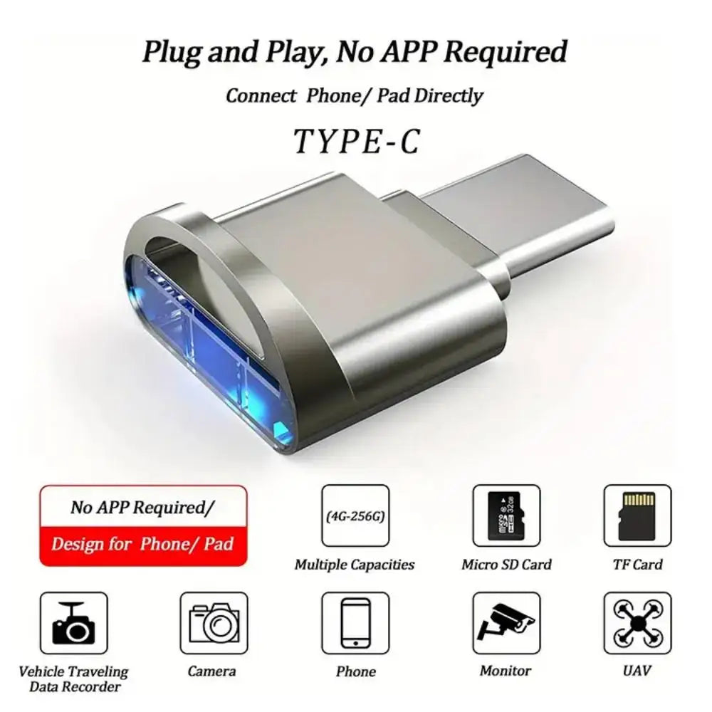 Type C TF Reader With Zinc Alloy Shell, SD Card Reader with USB C to USB Adapter, Suitable for Laptop, MacBook, Samsung Galaxy